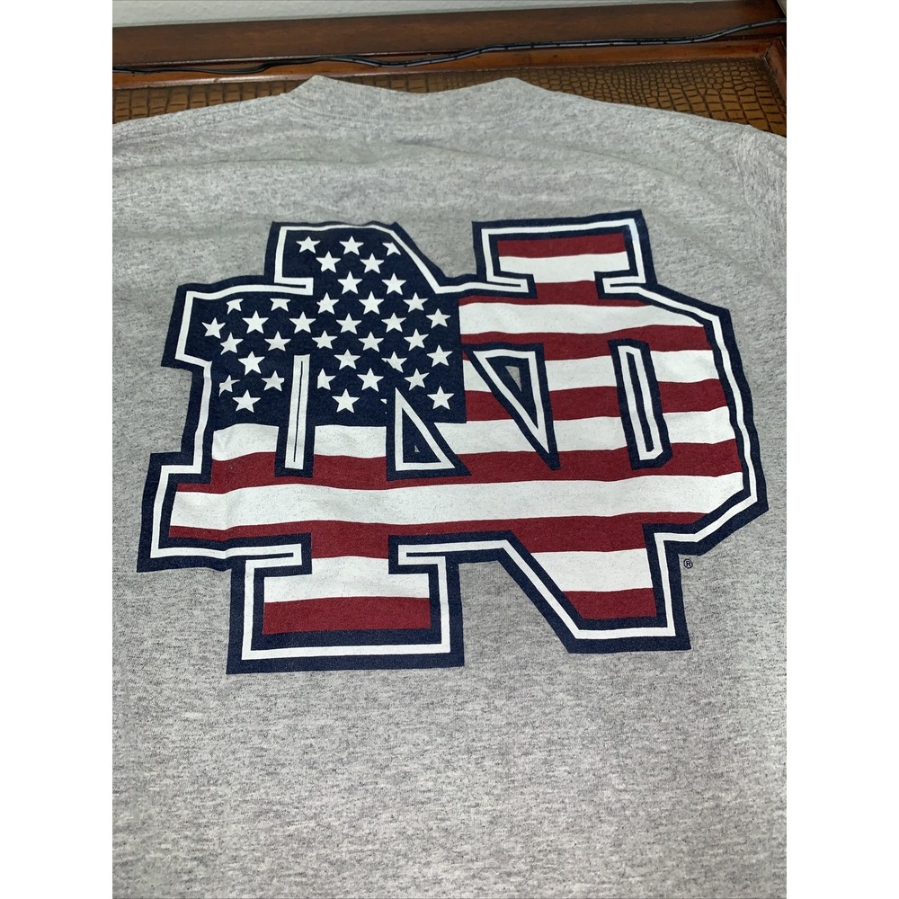 Jansport University Of Notre Dame Gray American Flag Logo USA Shirt sz S Nice!